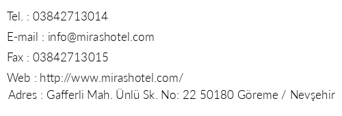 Miras Hotel telefon numaralar, faks, e-mail, posta adresi ve iletiim bilgileri